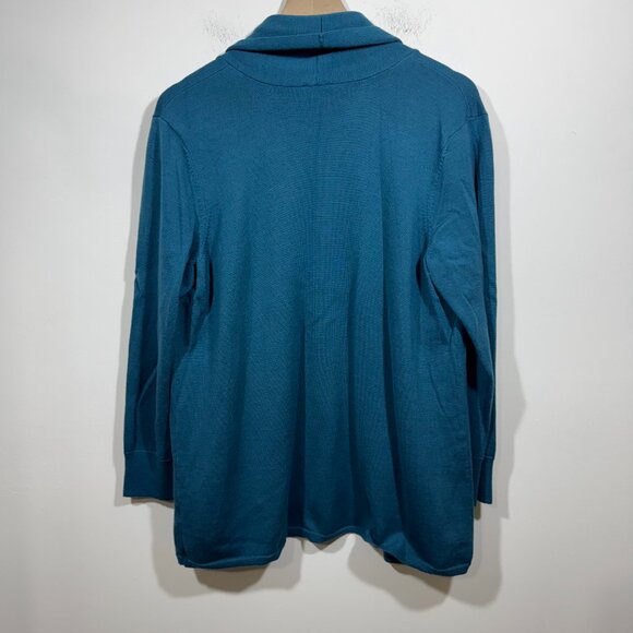 Talbots Womans 2Xp Open Front Pure Merino Wool Cardigan Sweater Teal Office Knit - Picture 3 of 5